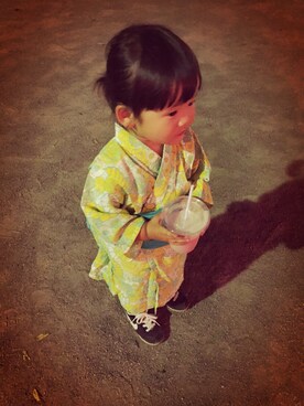 「アイテム（浴衣、グリーン系）」を使った、shioooneさん（キッズ・90cm）の夏コーディネート