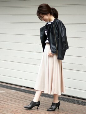 「Spick & Span（スピックアンドスパン）のアイテム（ライダースジャケット）」を使った、Mizuki＊さん（レディース・160cm）の秋コーディネート