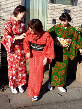 「アイテム（浴衣、グリーン系）」を使った、渡辺 裕子さん（レディース・158cm）の夏コーディネート