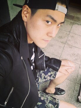 「アイテム（ライダースジャケット）」を使った、단발사랑さん（メンズ・182cm・20代）の秋コーディネート