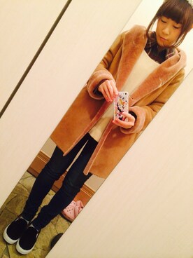 「ヘアバンド」｜「アイテム（ムートンコート）」を使った、ちゃんまーさん（レディース・151cm）の冬コーディネート