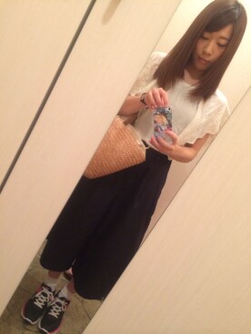 「ZARA（ザラ）のアイテム（シャツ/ブラウス、ホワイト系）」を使った、ちゃんまーさん（レディース・151cm）の夏コーディネート
