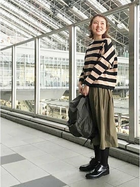 「アイテム（ノーカラージャケット、ホワイト系）」を使った、Mさん（レディース・160cm）の冬コーディネート