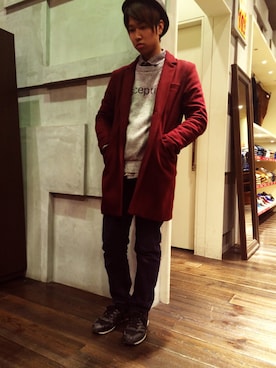 「ロゴニット」｜「アイテム（チェスターコート）」を使った、Taiyouさん（メンズ・170cm）の冬コーディネート