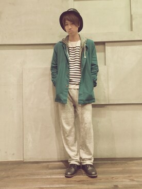 「アイテム（ステンカラーコート、グリーン系）」を使った、Taiyouさん（メンズ・170cm）の春コーディネート