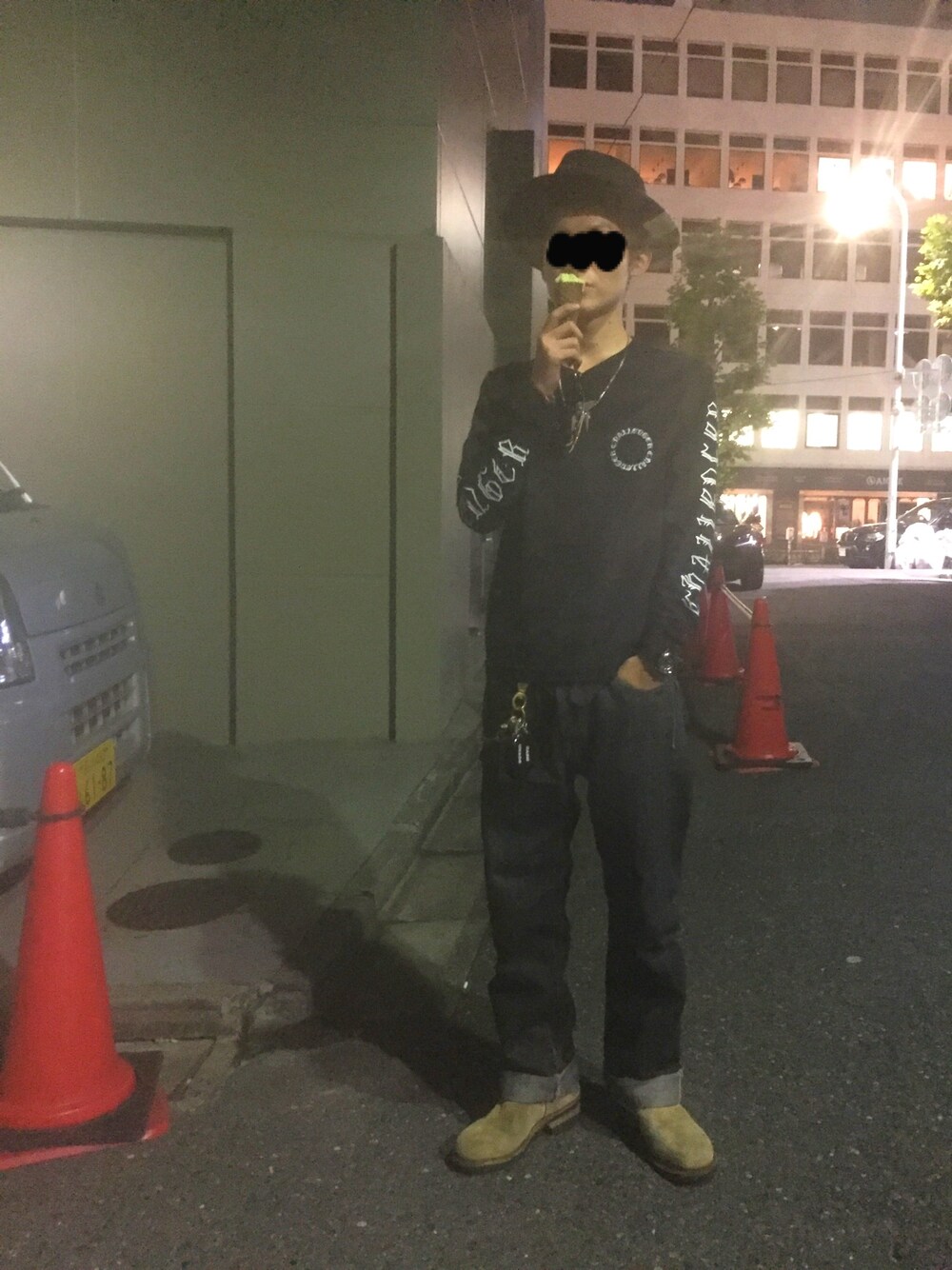 「challenger、COOTIE、thehwdogandco、LARRY SMITH、秋のコーデ、ジャイアントコーン、RED WING」｜「THE H.W. DOG & CO. のアイテム（ハット、ブラック系）」を使った、Satsuma Gotoさん（メンズ・168cm）の秋コーディネートの1枚目の写真
