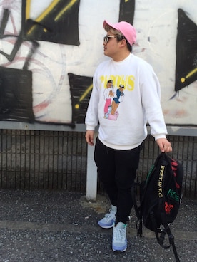 「PUNYUS（プニュズ）のアイテム（スウェット）」を使った、GILBERTさん（メンズ・168cm）の春コーディネート