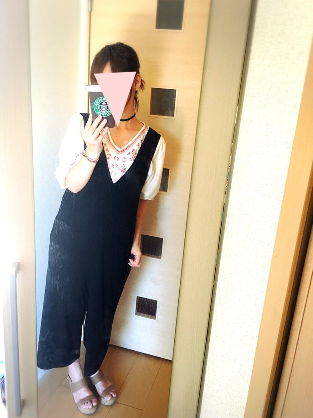 「ラクチンコーデ、オールインワン」｜「Handmadeのアイテム（ピアス（両耳用）、ベージュ系）」を使った、☺︎キミ☺︎さん（レディース・157cm）の夏コーディネートの1枚目の写真