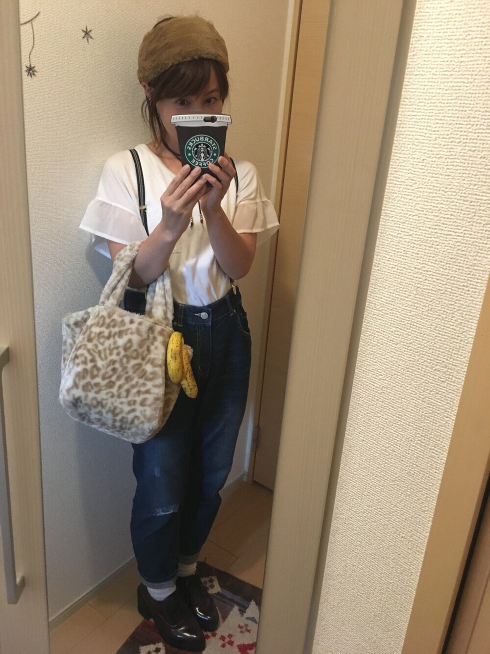 「バナナーズ、おしゃれ好き変態部、GU、サスペンダー」｜「GUのアイテム（ヘアバンド、ブラウン系）」を使った、☺︎キミ☺︎さん（レディース・156cm）の秋コーディネートの1枚目の写真