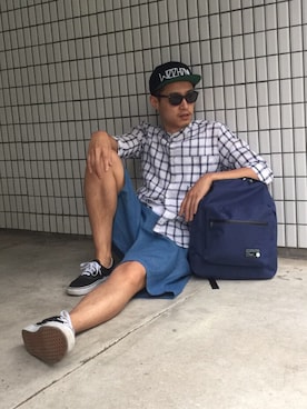 「hALON（アーロン）のアイテム（帽子）」を使った、TARF KATSUOさん（メンズ・175cm）の夏コーディネート