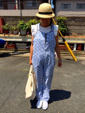 「Omekashi（オメカシ）のアイテム（オールインワン・サロペット）」を使った、ゆり☺︎さん（レディース・160cm）の夏コーディネート