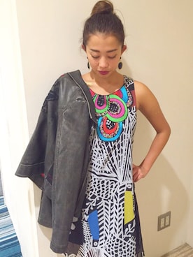 「Desigual（デシグアル）のアイテム（ライダースジャケット）」を使った、Christina さん（レディース・161cm）の秋コーディネート