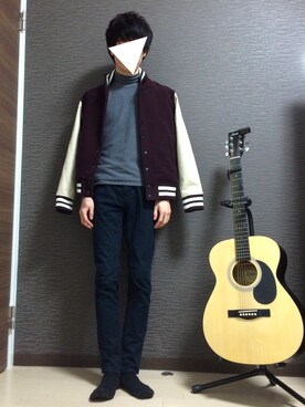 「UNIQLO（ユニクロ）のMEN ソフトタッチハイネックT（長袖・大きいサイズ）（Tシャツ/カットソー）」を使った、azuさん（メンズ・170cm）の春コーディネート