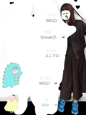 「全身黒」｜「アイテム（ブルゾン）」を使った、Mima Yamauchiさん（レディース・157cm）の冬コーディネート
