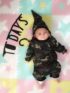 「アイテム（ママ＆ベビー、グリーン系）」を使った、いつきんぐさん（キッズ・70cm）の秋コーディネート