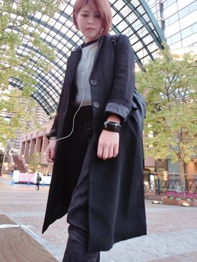 「OZOC（オゾック）のアイテム（その他アウター、ブラック系）」を使った、♡モモ♡さん（レディース・168cm）の冬コーディネート