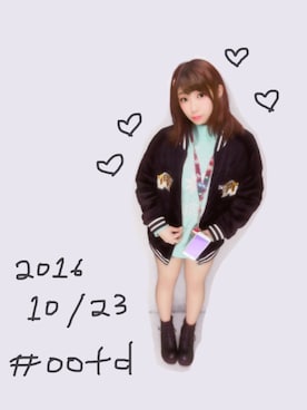 「ロングニット」｜「アイテム（ブルゾン）」を使った、♡山崎あかね(あかねん)♡さん（レディース・152cm）の秋コーディネート