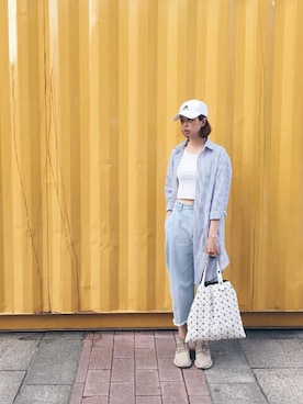 「yellow」｜「アイテム（キャップ）」を使った、wear_annさん（レディース・170cm）の夏コーディネート