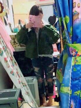 「jouetie（ジュエティ）のリングジップジャケット（ジャケット/アウター、グリーン系）」を使った、HIGANOさん（レディース・154cm）の秋コーディネート