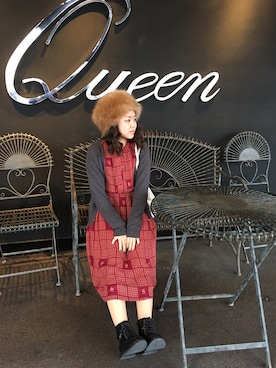 「jouetie（ジュエティ）のフェイクファーロシアンハット（帽子、ブラック系）」を使った、HIGANOさん（レディース・154cm）の秋コーディネート