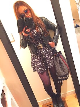 「stussywomen」｜「アイテム（ライダースジャケット）」を使った、Nachu.さん（レディース・152cm）の春コーディネート