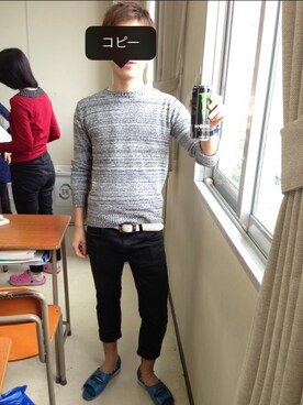 「HERE'S（HERE'S）のアイテム（パンツ）」を使った、石丸就斗さん（メンズ・172cm）の秋コーディネート