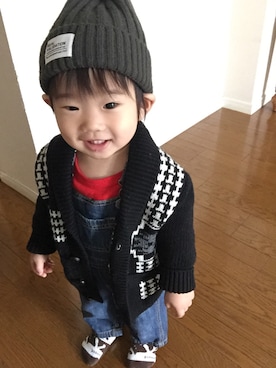 「カウチンセーター」｜「アイテム（オールインワン・サロペット）」を使った、NOSUKE◝( ˙ ꒳ ˙ )◜さん（キッズ・70cm）の冬コーディネート