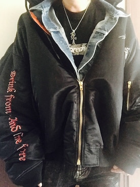 「vetements」｜「アイテム（ナイロンジャケット）」を使った、まぁ坊さん（メンズ・178cm）の秋コーディネート