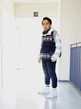 「blue」｜「アイテム（マウンテンパーカー）」を使った、ダフーさん（メンズ・160cm）の冬コーディネート