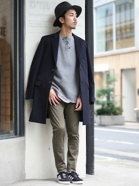 「モダン」｜「アイテム（チェスターコート）」を使った、RYOさん（メンズ・174cm）の秋コーディネート