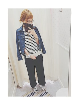 「ノースリーブニット」｜「アイテム（デニムジャケット）」を使った、marinaさん（レディース・164cm）の夏コーディネート