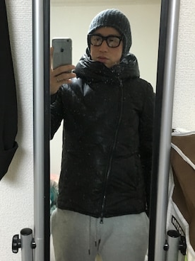 「ISAMU KATAYAMA BACKLASH（イサムカタヤマバックラッシュ）のアイテム（ダウンジャケット/コート）」を使った、淳△さん（メンズ・168cm）の冬コーディネート