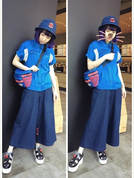 「アイテム（ボディバッグ/ウエストポーチ、ブルー系）」を使った、小鸟胃Abby酱さん（レディース・159cm）の夏コーディネート