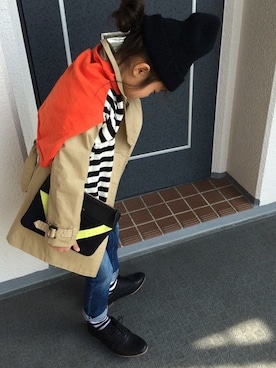 「ボーダーニット」｜「アイテム（スウェット）」を使った、ichimayさん（キッズ・120cm）の冬コーディネート