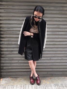 「stripes」｜「アイテム（シャツワンピース）」を使った、MARY•JOEYTSEさん（レディース・163cm）の冬コーディネート