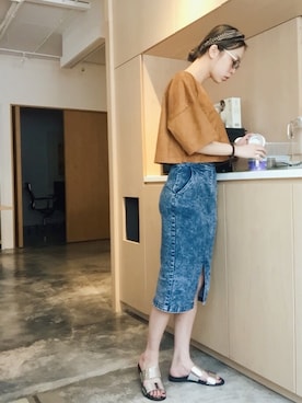 「MONKI（モンキ）のアイテム（カチューシャ）」を使った、MARY•JOEYTSEさん（レディース・163cm）の夏コーディネート