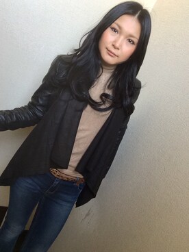 「ZARA BASIC（ザラベーシック）のアイテム（ライダースジャケット）」を使った、みっちぃさん（レディース・162cm）の冬コーディネート