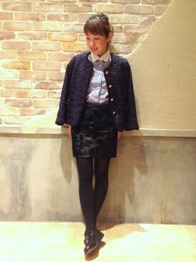 「アニマル」｜「アイテム（ノーカラージャケット）」を使った、JOURNAL STANDARD Lady's 新宿店 スタッフさん（レディース・152cm）の冬コーディネート