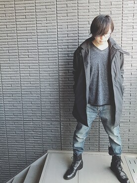 「Johnbull Private labo（ジョンブルプライベートラボ）のアイテム（ステンカラーコート）」を使った、まっかんさん（メンズ・168cm）の冬コーディネート