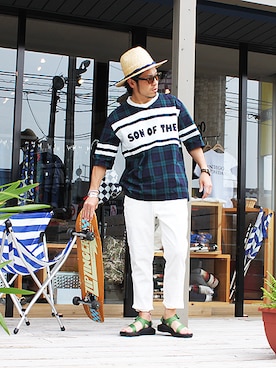 「SON OF THE CHEESE（サノバチーズ）のアイテム」を使った、INDIGOさん（メンズ・171cm）の夏コーディネート