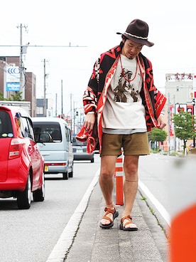 「ツバ広ハット」｜INDIGOさん（メンズ・171cm）の夏コーディネート