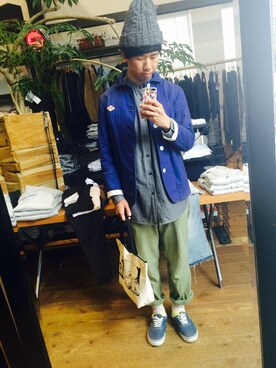 「ノーカラーシャツ」｜「アイテム（カバーオール）」を使った、kachuさん（メンズ・179cm）の秋コーディネート