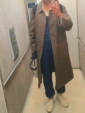 「ノーカラーシャツ」｜「アイテム（オールインワン・サロペット）」を使った、kachuさん（メンズ・179cm）の冬コーディネート