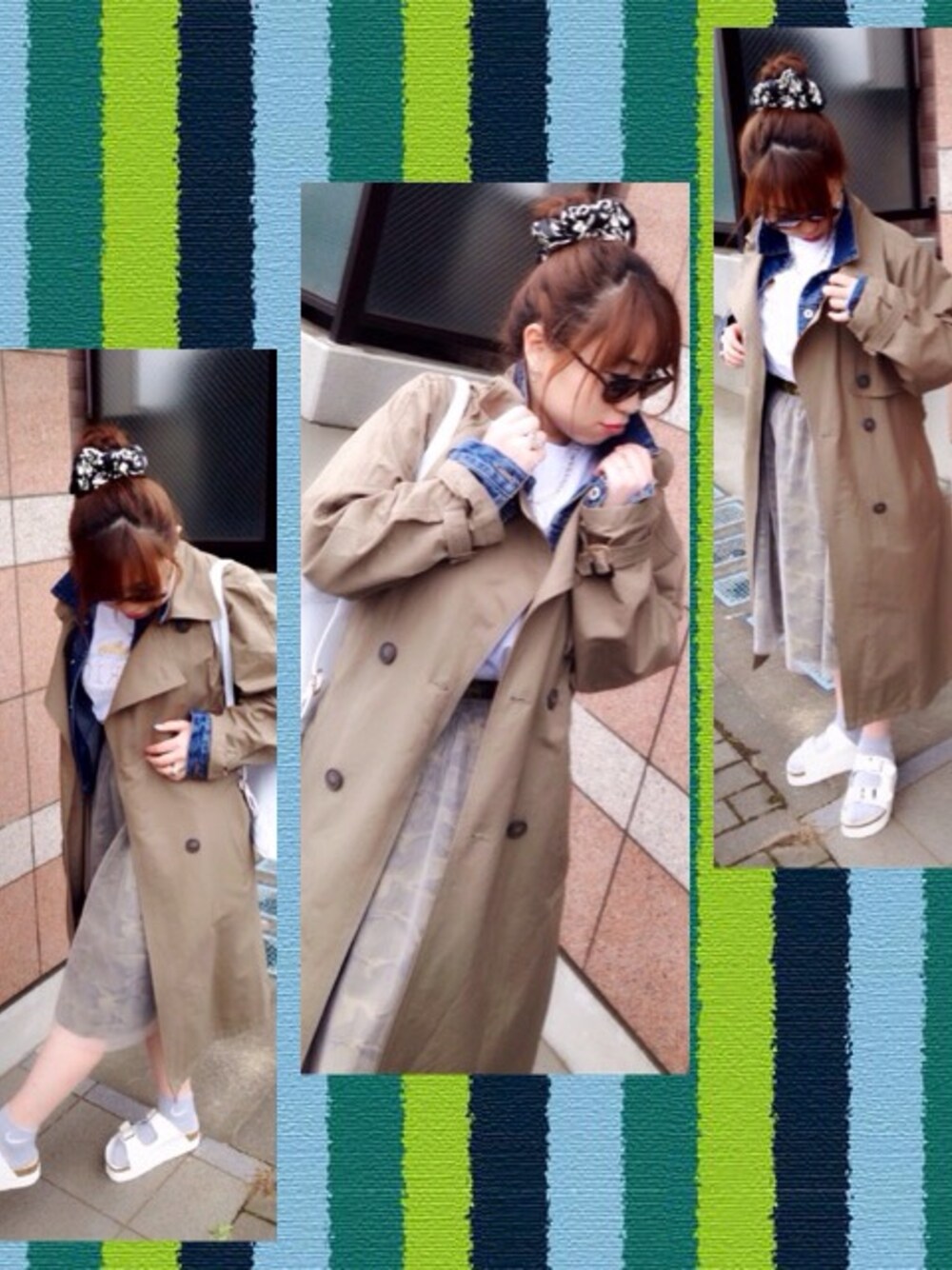「サングラス、ray ban、MARC BY MARC JACOBS、トレンチコート、Gジャン、アウターONアウター、スポーツミックス、ナイキソックス、ootd、チュールスカート」｜「Ray-Banのヴィンテージ感あるRay-ban（サングラス、ブラウン系）」を使った、arisaさん（レディース・153cm）の春コーディネートの1枚目の写真