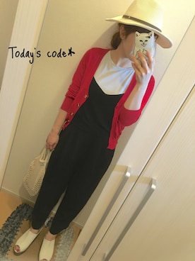 「ツバ広ハット」｜「アイテム（つなぎ/オールインワン）」を使った、R!naaa*さん（レディース・150cm）の春コーディネート