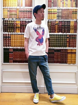 「The DUFFER of ST.GEORGE（ザダファーオブセントジョージ）のアイテム（帽子）」を使った、YOSHIさん（メンズ・173cm）の春コーディネート