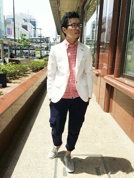 「The DUFFER of ST.GEORGE（ザダファーオブセントジョージ）のアイテム（テーラードジャケット）」を使った、YOSHIさん（メンズ・173cm）の春コーディネート