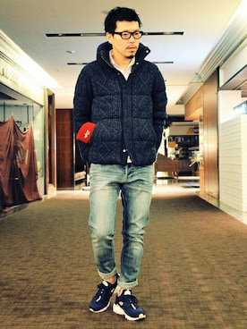 「アイテム（ニットキャップ/ビーニー、レッド系）」を使った、YOSHIさん（メンズ・173cm）の秋コーディネート