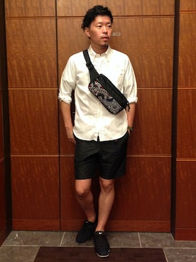 「The DUFFER of ST.GEORGE（ザダファーオブセントジョージ）のアイテム（バッグ）」を使った、YOSHIさん（メンズ・173cm）の夏コーディネート