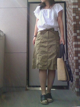 「earth music&ecology（アースミュージックアンドエコロジー）の厚底ラミー巻きサンダル（サンダル）」を使った、oririさん（レディース・169cm）の夏コーディネート